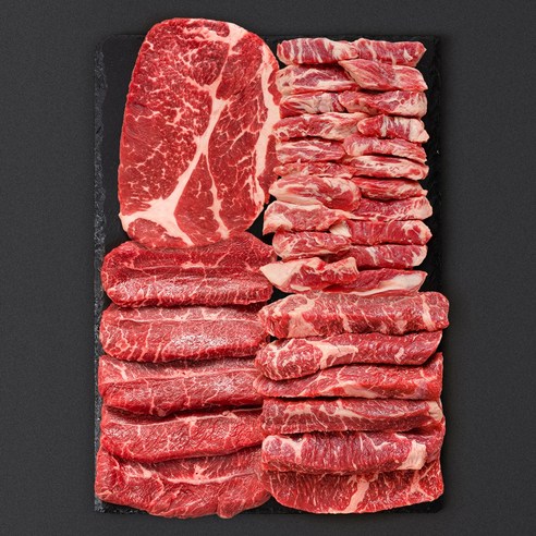 케이미트 미국산 초이스 냉장 소고기 4종 모둠구이 1kg 구이용 (부채살 척아이롤 살치살 갈비살), 1개, 1kg