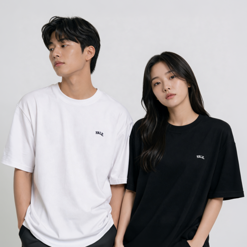 예일 반팔티 1+1 남녀공용 스몰로고 오버핏 티셔츠 냉감 소재