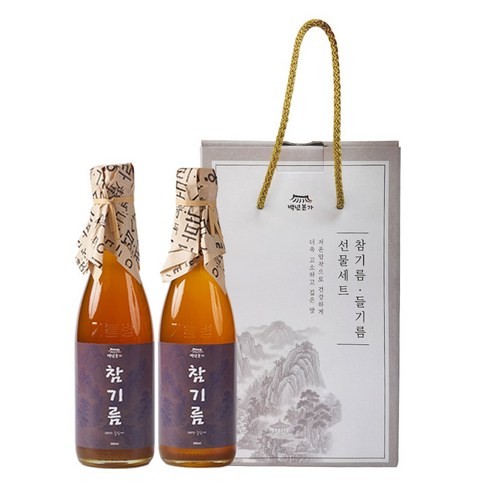 백년본가 저온압착 프리미엄 참기름350ml+참기름350ml 선물세트, 1세트, 350ml
