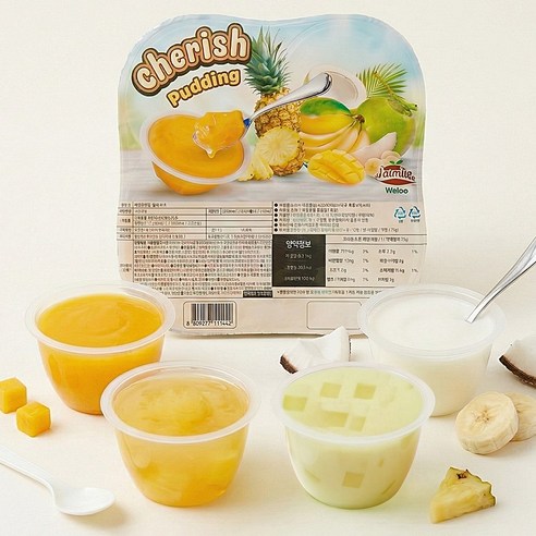 체리쉬 믹스 푸딩 젤리 과일맛 ( 망고, 바나나, 파인애플, 코코넛 ) 4종, 1개, 320g