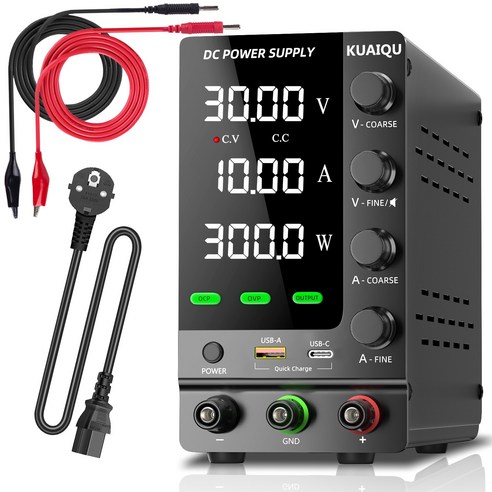 KUAIQU SPS-C3010S 직류 안정화 전원 공급 장치 30V 10A 인코더 조절식 과전압 과전류 보호기능 USB Type-C 고속충전 포트 내장, 1개