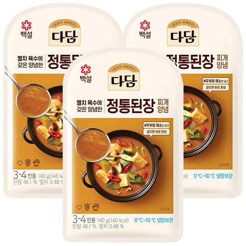 [냉장] CJ 다담 정통된장찌개양념 140g, 140g, 3개