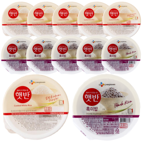 CJ 햇반 210g 백미 + 흑미 반반 혼합 세트, 6팩, 420g