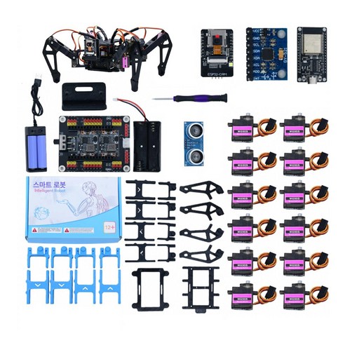 부품로봇 거미로봇 ESP32 사족보행 로봇 아두이노 음성 인공지능 거미 프로그래밍 키트, 부품 기본 (블랙)