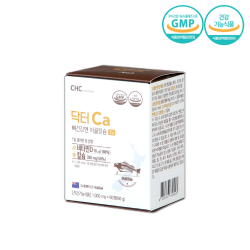 CHC 닥터 Ca 뼈건강엔 어골칼슘 1,000mg 프리미엄 뉴질랜드산 100%, 2개, 60정