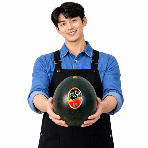 노씨고집 산지직송 정품 흑미수박, 1개, 5-6kg 내외