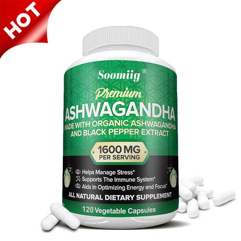 유기농 남아공 취가 채식 캡슐, 1600mg, 에너지 지원, 스트레스 해소, 수면 개선, 1개, 120회분
