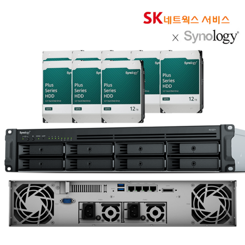 시놀로지 NAS RS1221RP+ 8베이 랙타입 리던던트 파일서버 스토리지 초기설치지원, 96TB(12TBx8)
