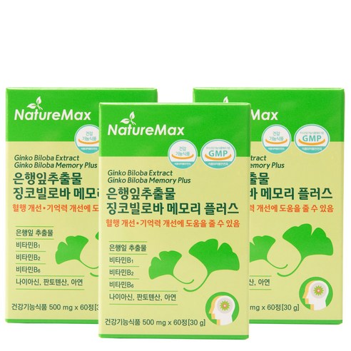 은행잎추출물 징코페놀 징코빌로바 메모리 플러스 기억력개선 혈액순환 혈행개선 (플라보놀 배당체 최대치 36mg) 2개월분 500mg x 60정 (30g)