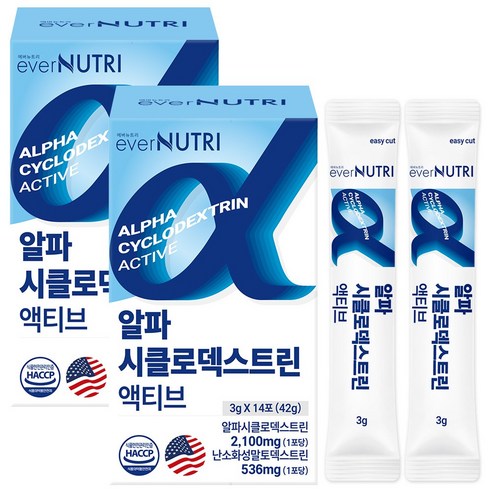 에버뉴트리 미국산 고함량 알파CD 알파시클로덱스트린 액티브 고순도 99% 알파씨디 식약처 인증, 2개, 14회분