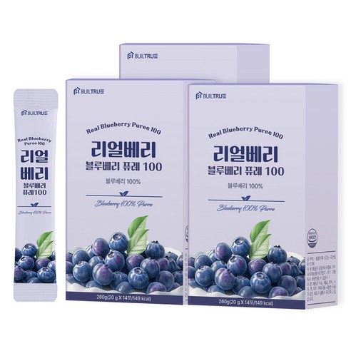 빌트루 리얼베리 블루베리 퓨레 100 스틱 즙, 42개, 20g