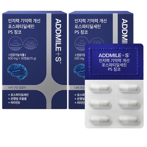 애드마일스 인지력 기억력 개선 포스파티딜세린 PS 징코, 2box (60캡슐), 2박스, 15회분