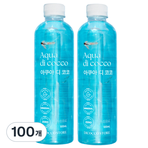 아쿠아디코코 pH 7.5 약 알칼리성 물 미네랄 워터 미세플라스틱 없는 깨끗하고 안전한 프리미엄 최고급 물 (FDA 할랄 인증, 칼슘 칼륨 규소 마그네슘 함유), 100개, 500ml