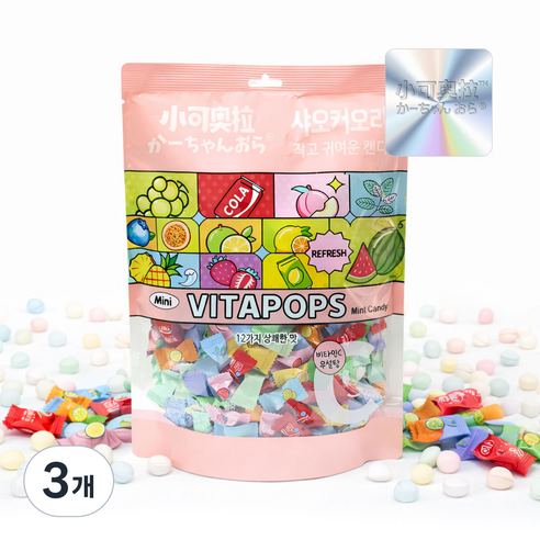 한국총판 공식수입 샤오커오라 비타팝스캔디 12가지맛 믹스, 500g, 3개