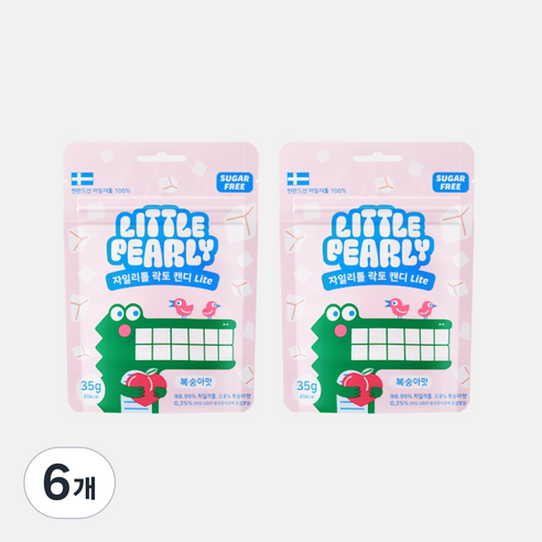 리틀펄리 어린이 자일리톨 무설탕 캔디 복숭아맛, 35g, 6개