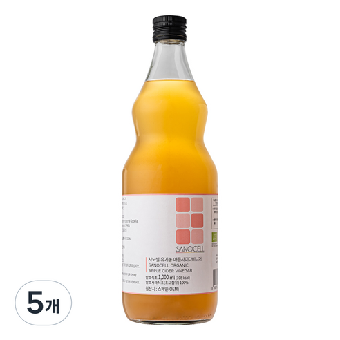 사노셀 유기농 애플사이다비니거 유기산 80,000mg, 1L, 5개