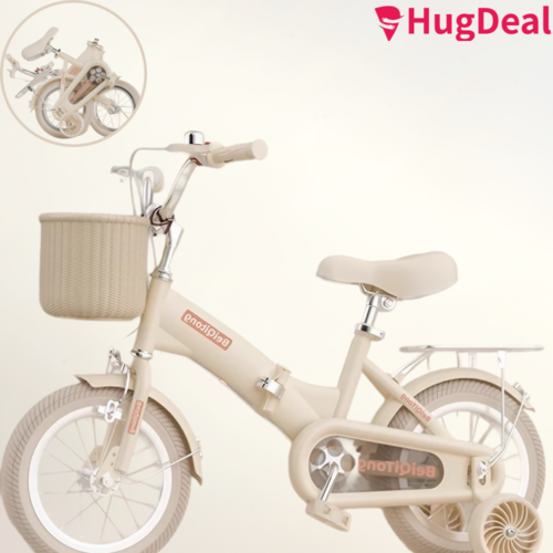 HugDeal 접이식 어린이 자전거 보조바퀴 네발, 1개, 121cm, 18인치 베이지