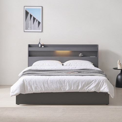 [수도권 지정배송] 아너스 LED 일반형 슈퍼싱글/퀸 침대프레임 (매트제외), 그레이