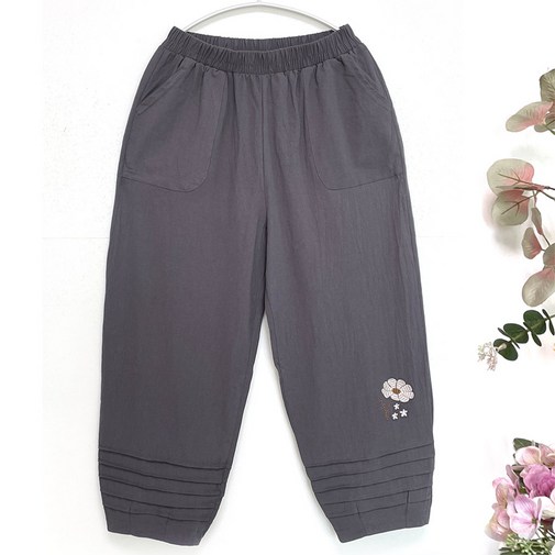 국민할매 할머니옷 봄 여름 코스모스 밑단 주름 워싱면 밴딩바지HW1303 요양원바지