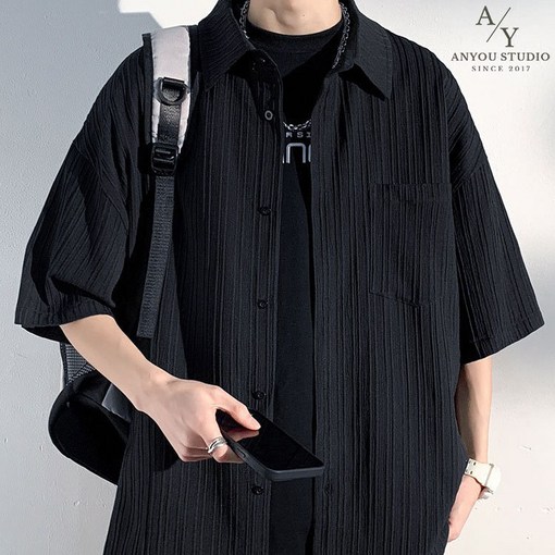 ANYOU 남자 반팔 셔츠 캐주얼 와이셔츠  쿨링 반팔 셔츠 반팔 셔츠 코트