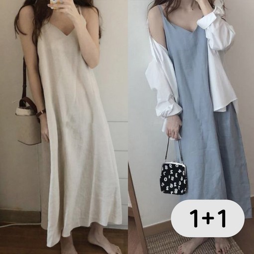 에리페 여성용 르앙 브이 리넨 롱 원피스