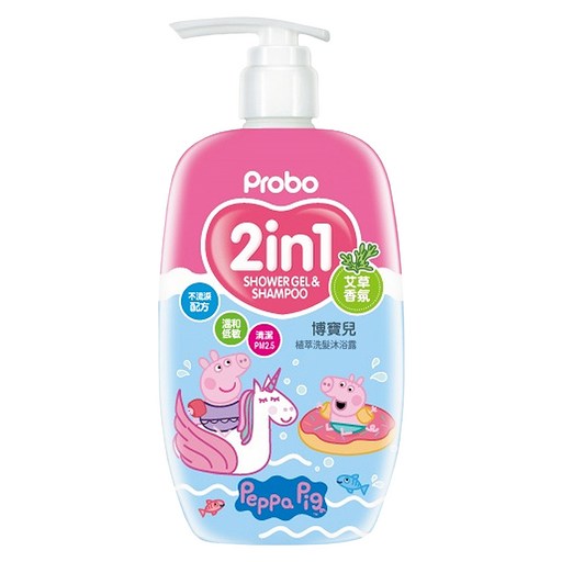 Probo 博寶兒 植萃洗髮沐浴露 佩佩豬 艾草香氛, 500ml, 1瓶