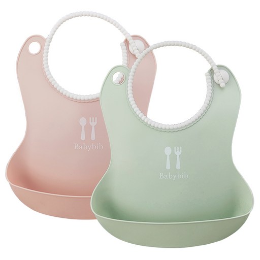 TALLSTOY New Baby Bib 圍兜, 柔和粉 + 柔和綠, 2入, 1套