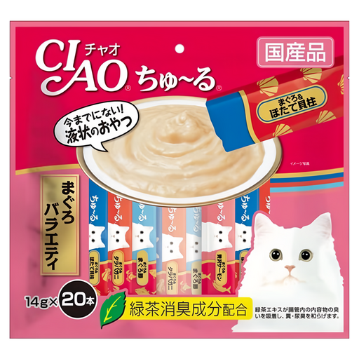 INABA CIAO 啾嚕 肉泥, 鮪魚 + 干貝、鮪魚 + 蟹肉、鮪魚 + 鮪魚片、鮪魚 + 鮭魚, 280g, 1袋