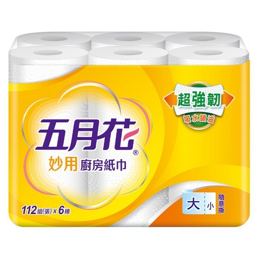 五月花 妙用廚房紙巾 112張, 6捲, 1袋