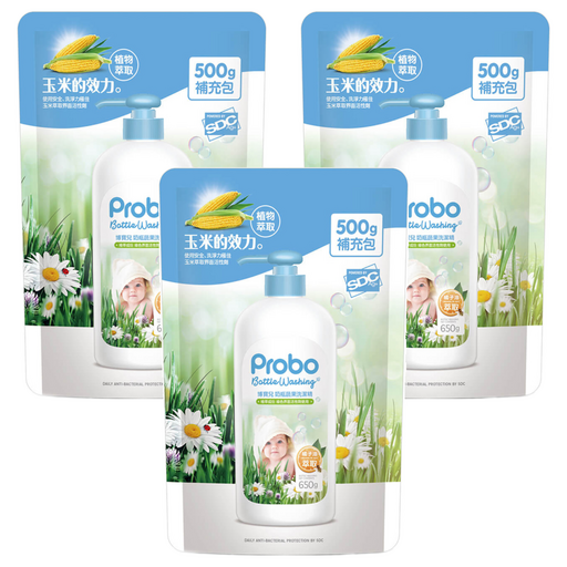 Probo 博寶兒 奶瓶蔬果洗潔精 補充包, 500g, 3包
