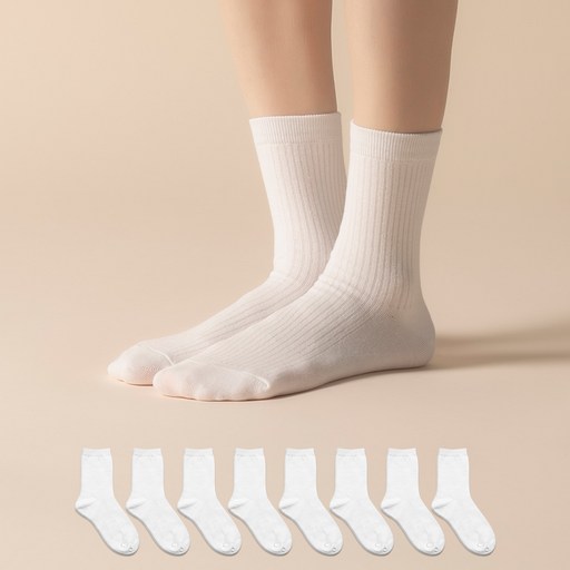 삭피엔스 여성용 발목이 가늘어 보이는 골지 중목 양말 8켤레