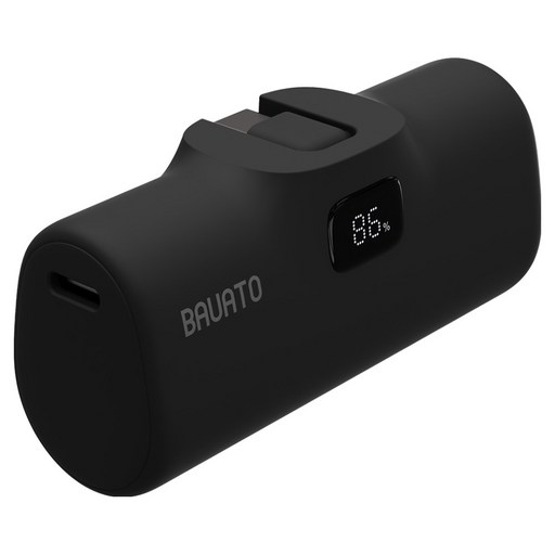 바우아토 난연 단자 접이식 PD 20W 고속 충전 미니 일체형 도킹형 보조배터리 5000mAh C타입, 블랙DB02012, 블랙