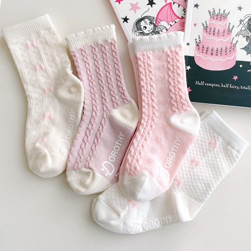 cocoB DOROTHY 女童蝴蝶結網眼襪4雙組