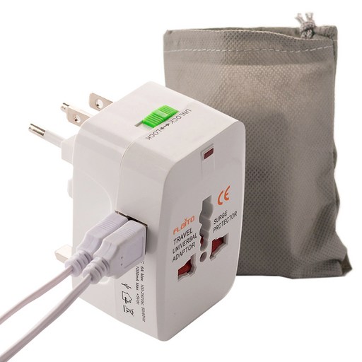 JS-1004 플라이토 여행용 USB 2포트 멀티어댑터와 파우치 완벽한 여행 필수품