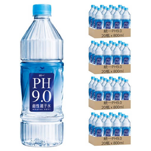 統一PH9.0 鹼性離子水, 800ml, 80瓶