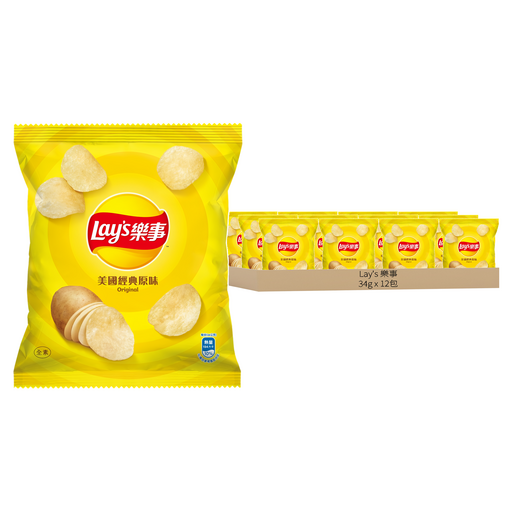 Lay's 樂事 洋芋片 美國經典原味, 34g, 12包