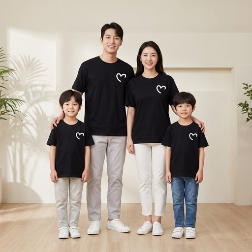 디한스 남여공용 온가족 단체티 귀여운 하트 커플 반팔티