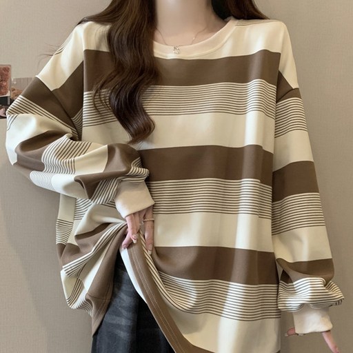로렌미 컬러블럭 루즈핏 스트라이프 티셔츠 S260122SS3