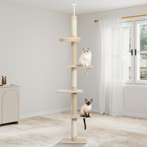PAWZ Road 5단 대형 플러시 패브릭 심플 캣폴,천장 고정형  높이 조절 캣타워 238CM275CM