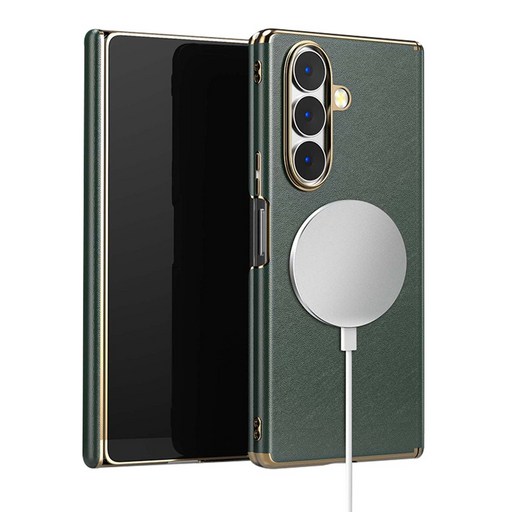 YINUO 갤럭시 Z 폴드 천연 가죽 magsafe 듀얼 중축 힌지 보호 후면 케이스