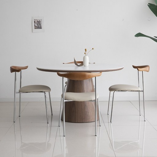 트리몬 TM03 포세린 월넛 1200 사이즈 원형 세라믹 카우의자 식탁세트 의자 4개