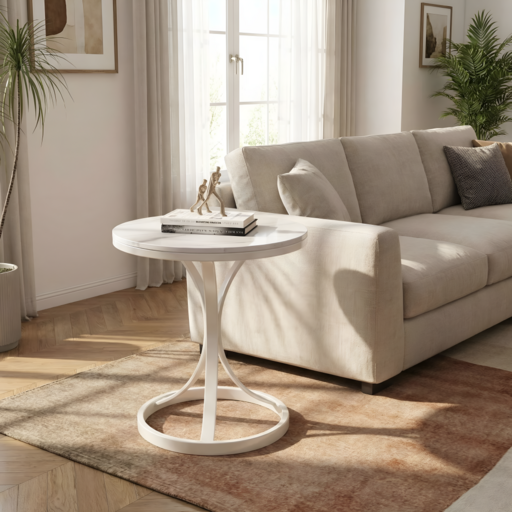 체리닷컴 잘록한 세라믹 거실 카페 원형 티테이블, 화이트 B