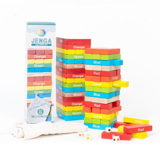 아이스타 원목 컬러 젠가 51pcs (정리.보관용파우치 포함) 보드게임