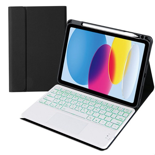 아이패드 애플펜슬 수납 led트랙패드 블루투스 키보드케이스, 검정콤비