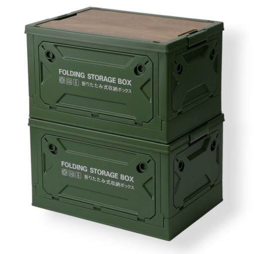 스토리지 오픈 도어 캠핑 폴딩박스 56L 우드 상판 테이블 대용량, 카키, 1단, 2개