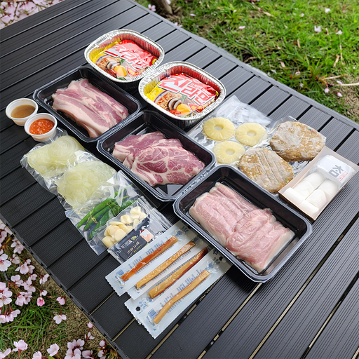 내일도착캠핑직송 더누렁소 캠핑 바베큐 세트 16종 풀패키지 한돈 삼겹살 목살 밀키트, 1kg, 1세트