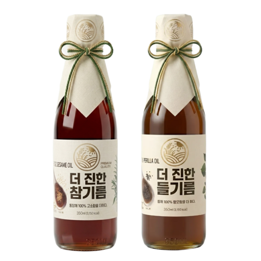 [들녘] 전통압착 더 진한 통참깨100% 참기름  350ml 1병 + 통들깨100%들기름 350ml 1병