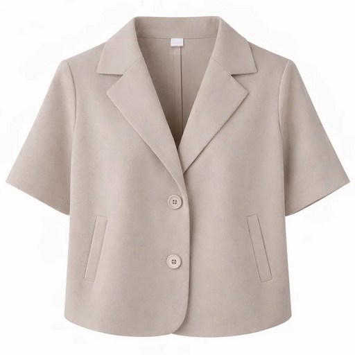 라뷰드 여성 여름 싱글 세미 크롭 반팔 자켓 여자 봄가을 여름 정장 루즈핏 카라 아우터 시원한 데일리 캐주얼 페이크 포켓 겉옷