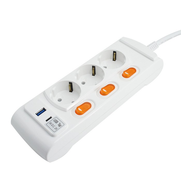 거성산업 개별스위치 USB C타입 멀티탭 3구 GSM-USB316AHDP + 안전캡 2P