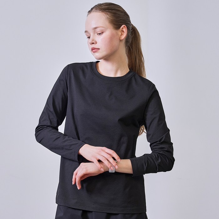 베이직하우스 여성용 통기성 소로나 레귤러핏 라운드 무지 긴팔 티셔츠 LITS0204